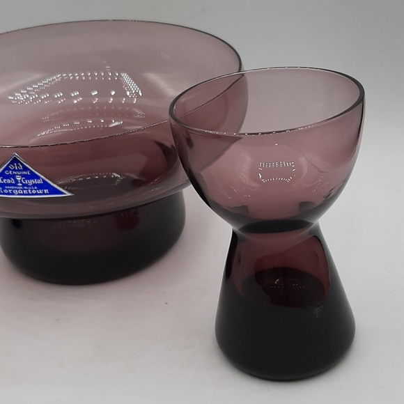 Vintage Morgantown Purple Amethyst Lead Crystal Candle Stick Holders & Vase USA - Picture 3 of 7